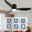 Ventilateurs de plafond noirs encastrés intelligents de 52 po avec éclairage à distance, moteur à courant continu silencieux, ventilateur de plafond intérieur à profil bas pour l'extérieur, commande avec application Alexa Alexa, gradation, pales en ABS, pour patio de chambre à coucher moderne