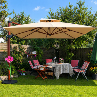 ChemIn 132'' Square Wood Pattern Cantilever Umbrella,Beige