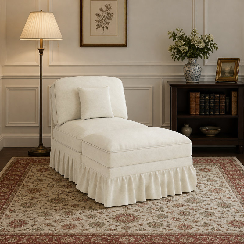 Canapé sans accoudoirs 1 place avec repose-pieds en chenille Windsor - vert, Chenille beige
