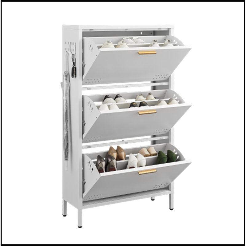 Armoire à chaussures avec 3 tiroirs rabattables, White
