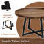 Ensemble de tables basses rondes 3 pièces, table basse industrielle et 2 tables d'appoint, plateau de table d'apparence en bois avec structure en métal, mobilier d'appoint à bords relevés pour le salon