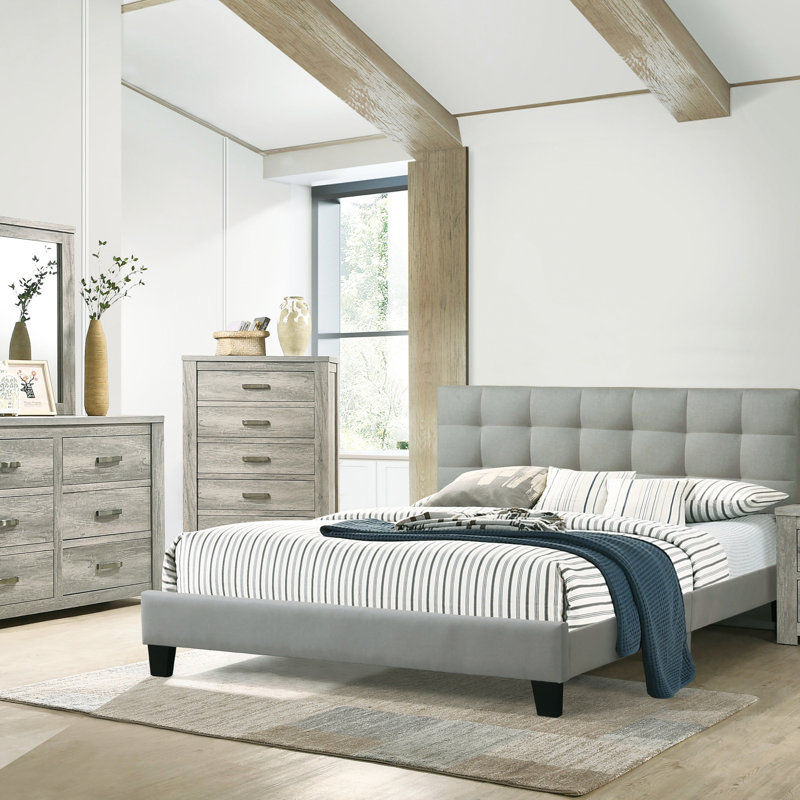 Mobilier de chambre à coucher moderne avec lit de tête de lit capitonné en polyfibre pour lit très grand 1pc, Gris anthracite