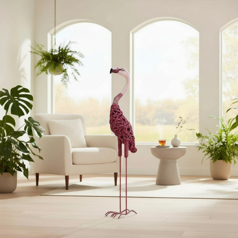 Seagrass Flamingo Statue, 100cm H x 45cm W x 25cm D