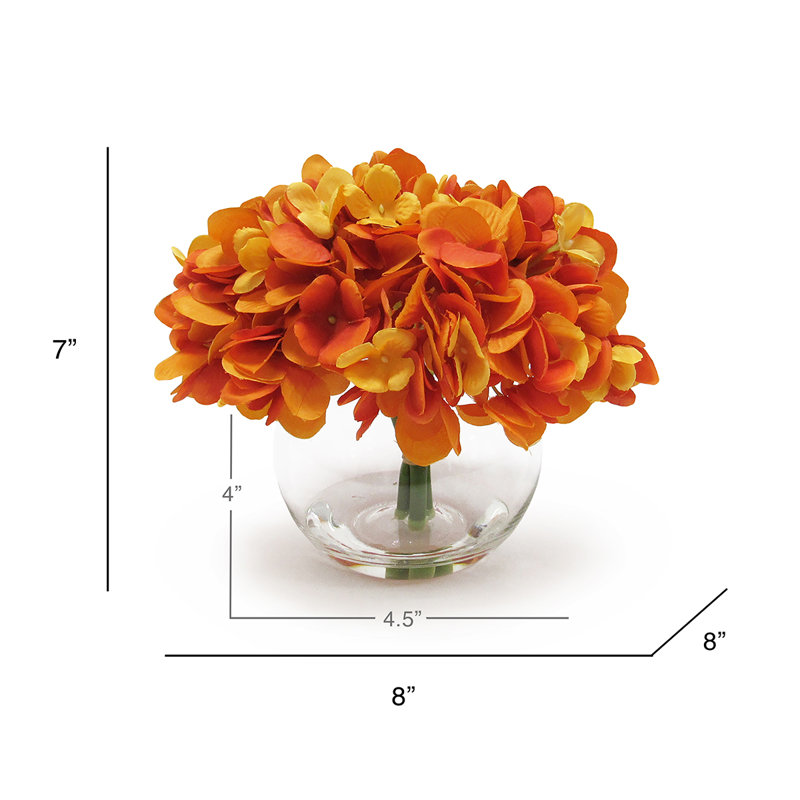 Centres d'hortensias dans un vase, Orange