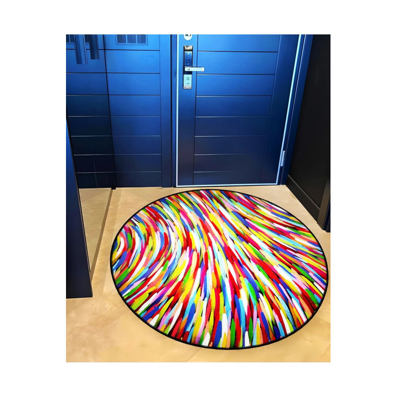 Multicolored Thick Stripes Patterned Woven Base Modern Decorative Carpet, Round 2'8"