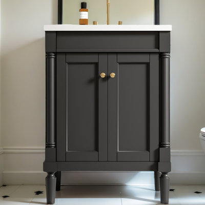 24'' Bathroom Vanity With Top Sink, 2-Tier Modern Bathroom Storage Cabinet, Single Sink Bathroom Vanity, Large Storage Shelves