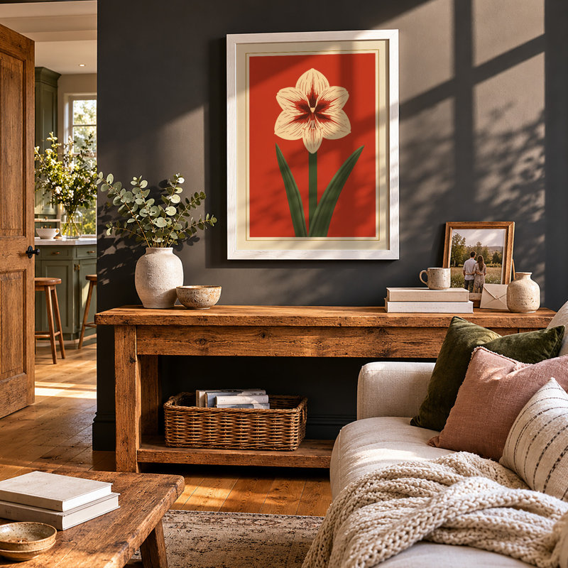 Single Bloom in Orange Botanical - Framed Print, A2 - 59.4 x 42.0 cm, White