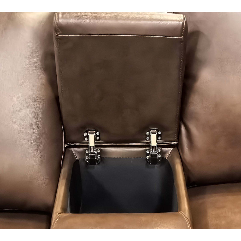 Nchevyshill Leather Match Power Recline Sectional, Dark Brown Leather Match