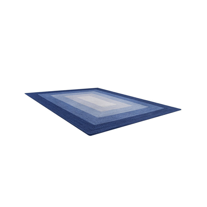  Ombre Hand Braided Wool Rug, Blue, Rectangle 4'1" x 6'1"