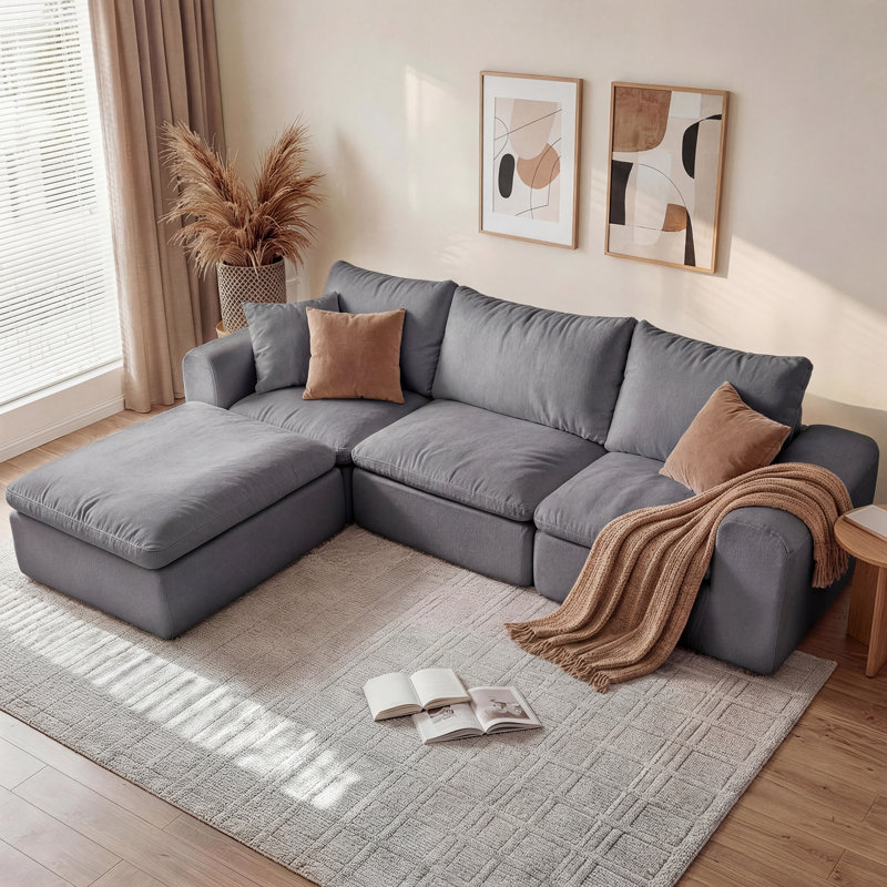 Boneless Modular Sectional Boneless Couch, Oversized Cloud Sofa With High Back Pillows, No Assembly Required Couches For Living Room & Apartment, Comfy Seating For Families & Renters
