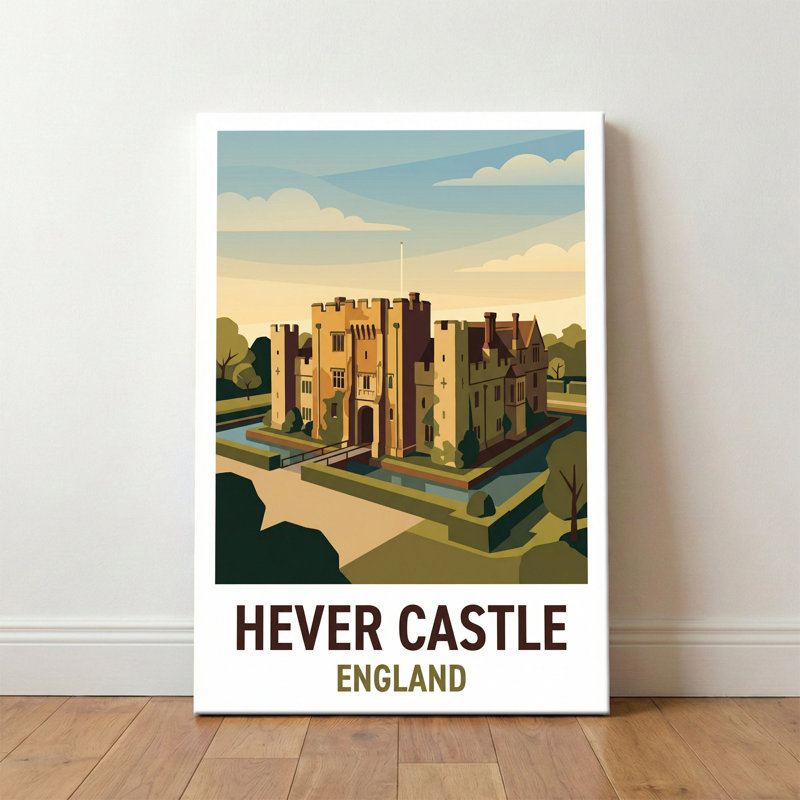 Hever Castle, England - Romantic Travel Poster Of A Tudor Moated Castle In Kent. Giclee Print On Wrapped Canvas. Wall Art, Home Decor - Castles & Palaces, England - Wrapped Canvas Print