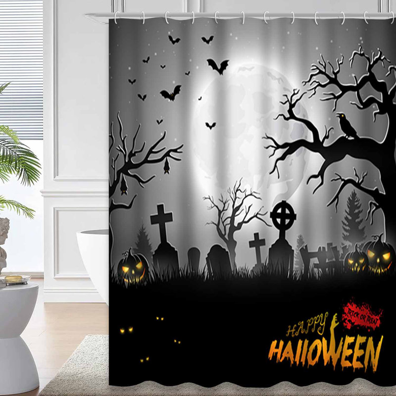 Rideau de douche avec 12 crochets Halloween, L 72 po x l 72 po