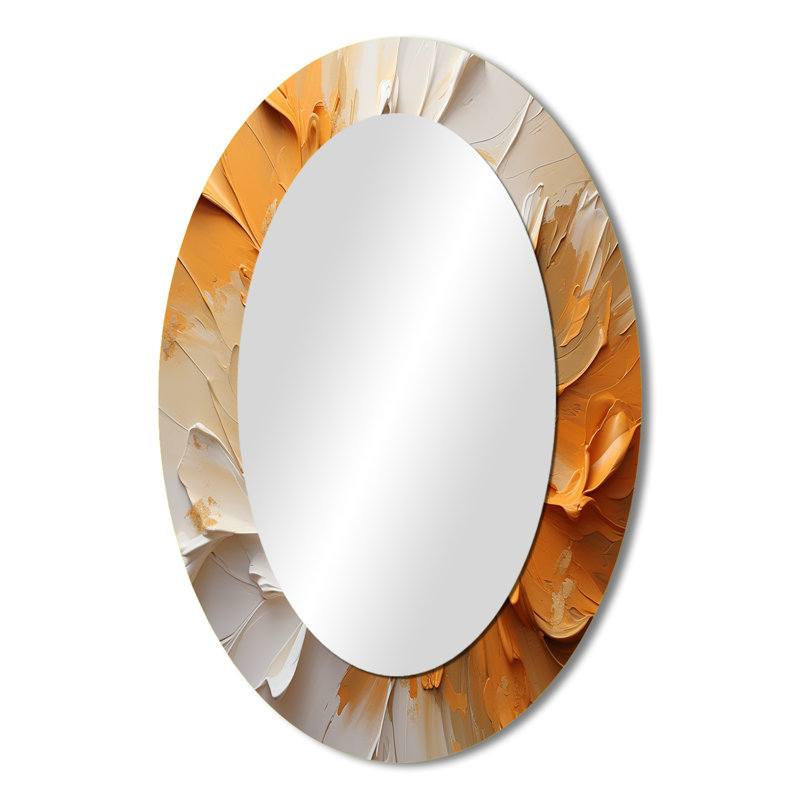 Doré et beige Soft Wave Paint II - miroir mural ovale moderne, 36 po x 24 po
