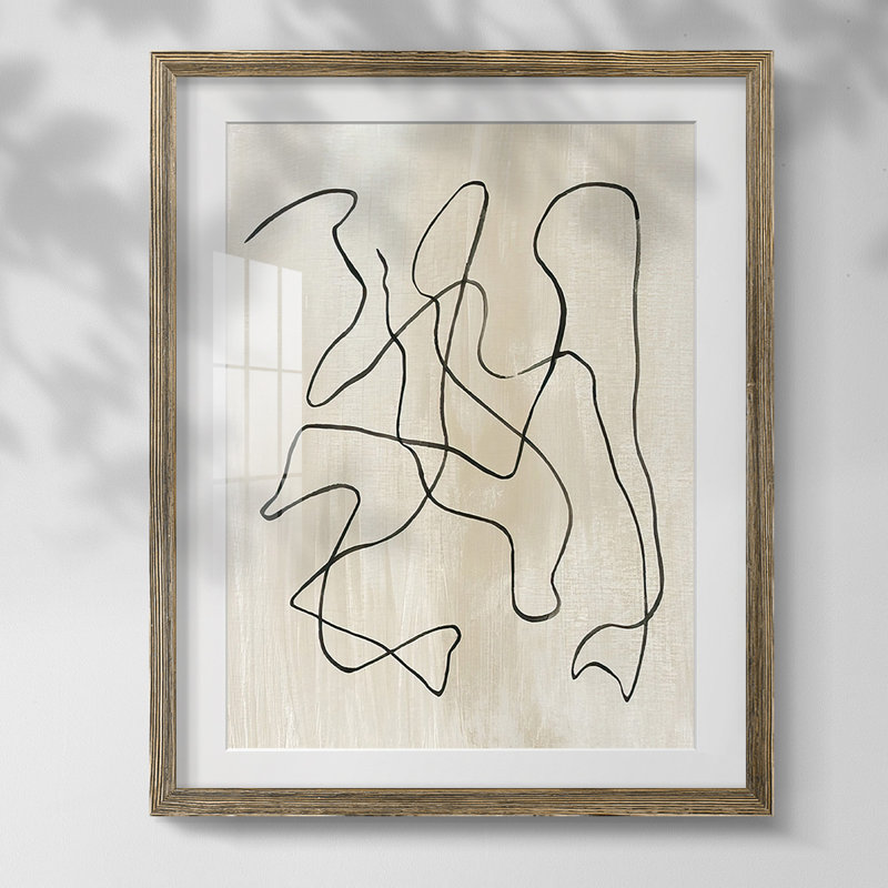 Relié III, peinture sur papier encadrée, Noyer
