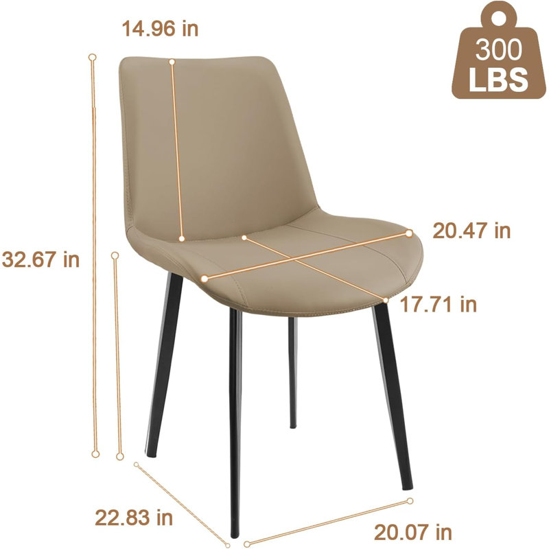 Modern PU Leather Upholstered Dining Chairs With Sturdy Metal Legs (Set Of 6), Tan