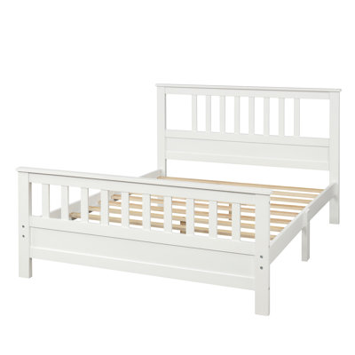 Full White Wood Platform Bed, Paneled Headboard, Solid Slats, Center Support Legs, Reliable Sleep Surface 42 - Inch High 26.3 , Supports