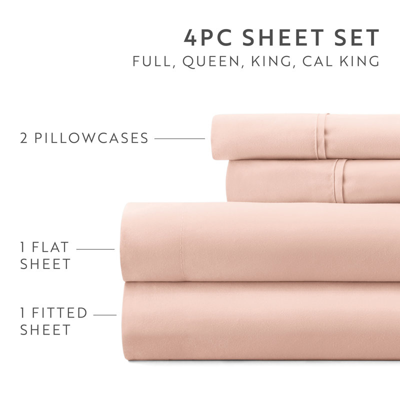 Sheet Set Solid Microfiber Ultra Soft Bedding, Blush, Full Sheet Set with 2 Pillowcases