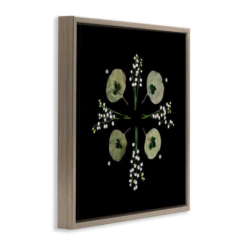 Feuilles et fleurs sauvages sur cadre flottant noir, design par Beth Adoette, Montalcino orme flottant encadré