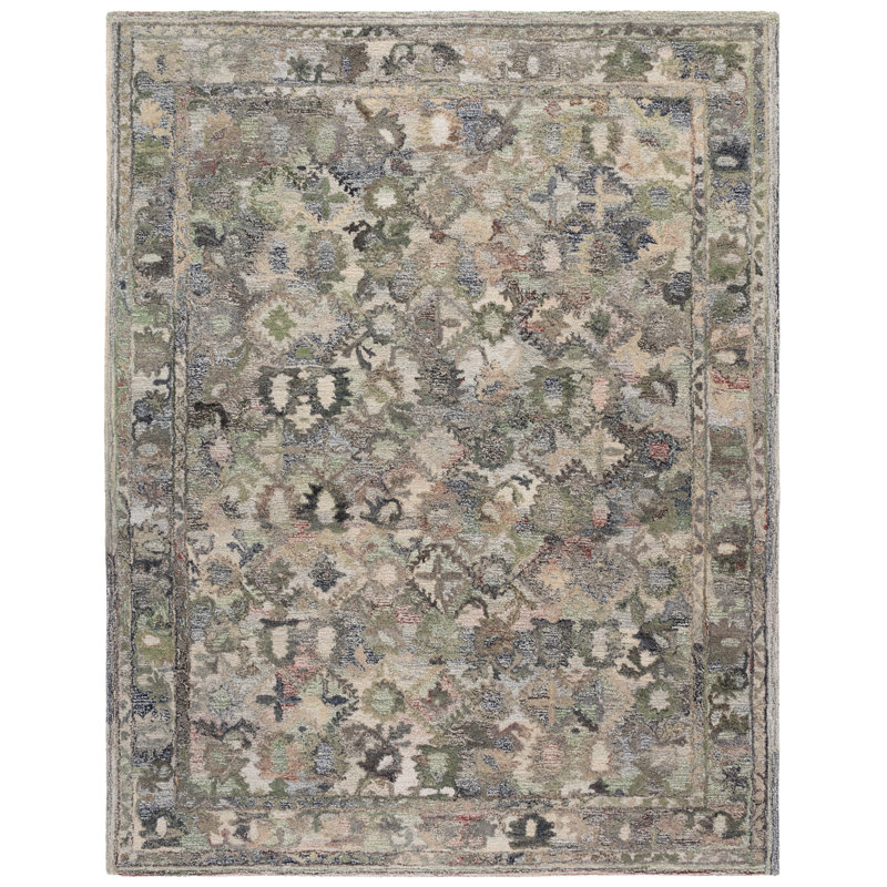 Tapis vert / beige Antkeo 126, Rectangle de 5 pi x 8 pi