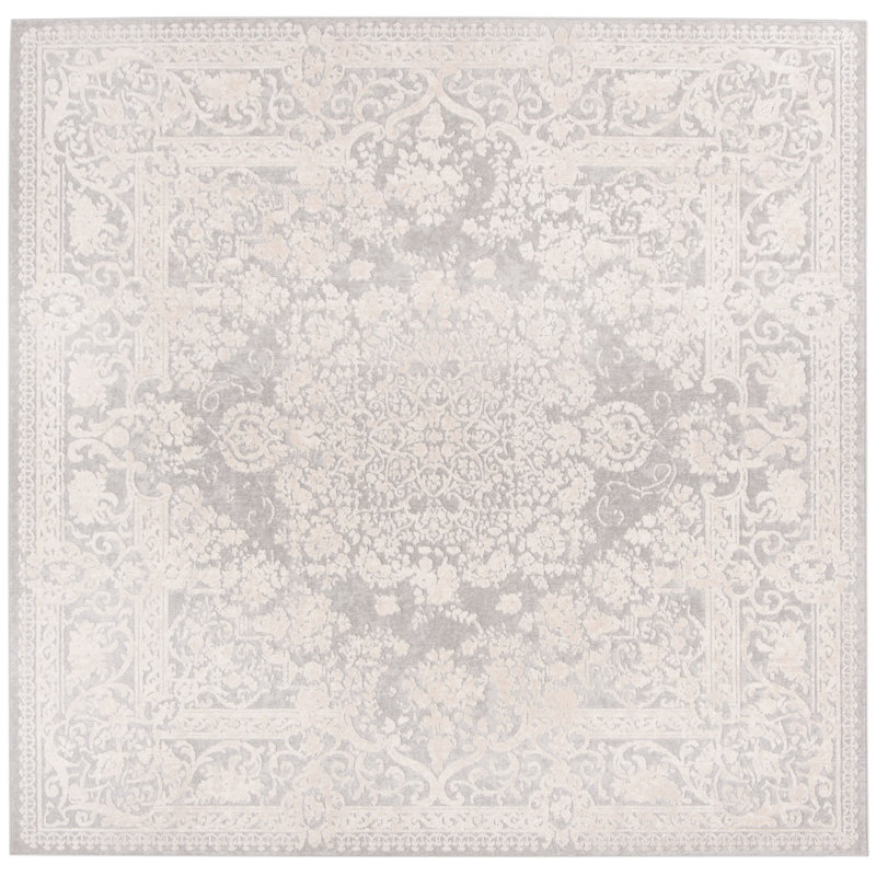 Calidia Oriental Light Gray/Cream Area Rug, Square 5'
