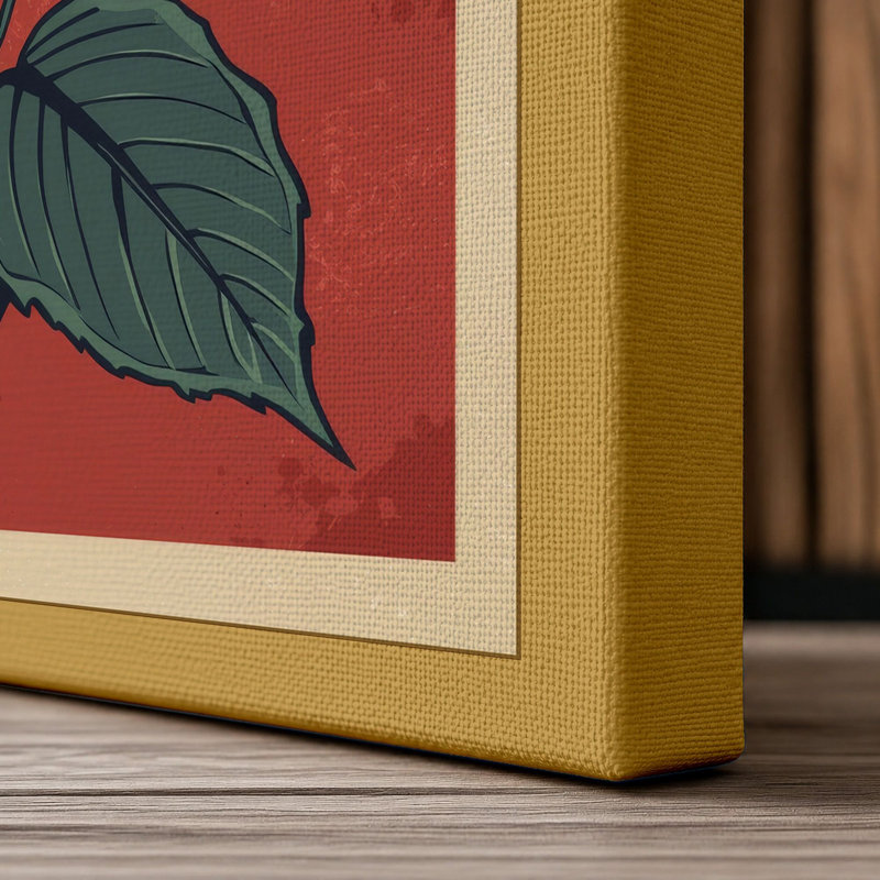 Hydrangea Woodblock Botanical - Wrapped Canvas, 30x20 - 76.2 x 50.8 cm, Ochre Border