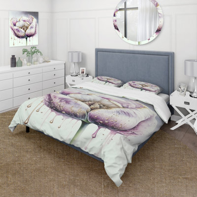 Crème et mauve Tulip III - ensemble de housse de couette floral tulipe - microfibre de polyester