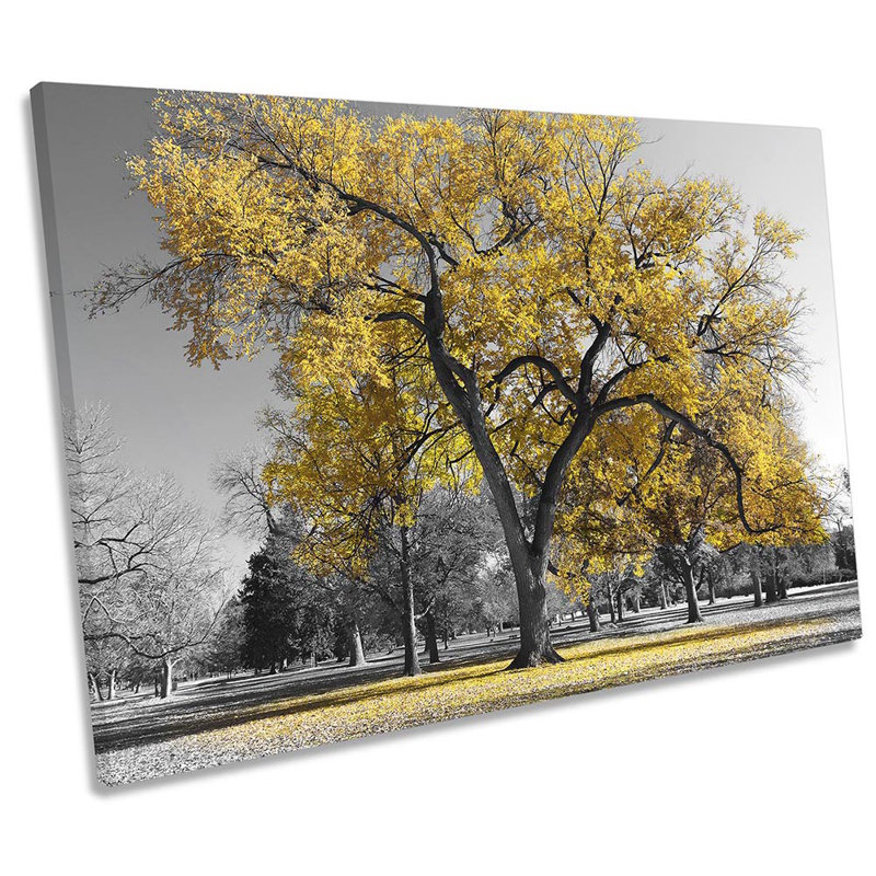 Large Tree Leaves Nature - Wrapped Canvas Print, 30cm H x 20cm W x 2cm D, Yellow/Grey