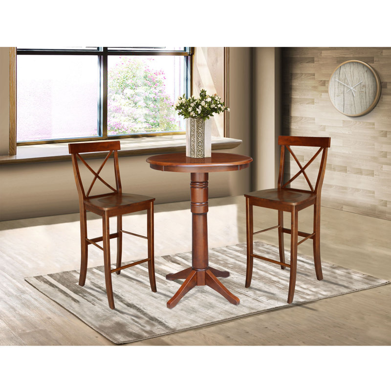 Ensemble de salle à manger à piédestal en bois massif pour 2 personnes Frausto, 41.9" H x 30" W x 30" D, Espresso