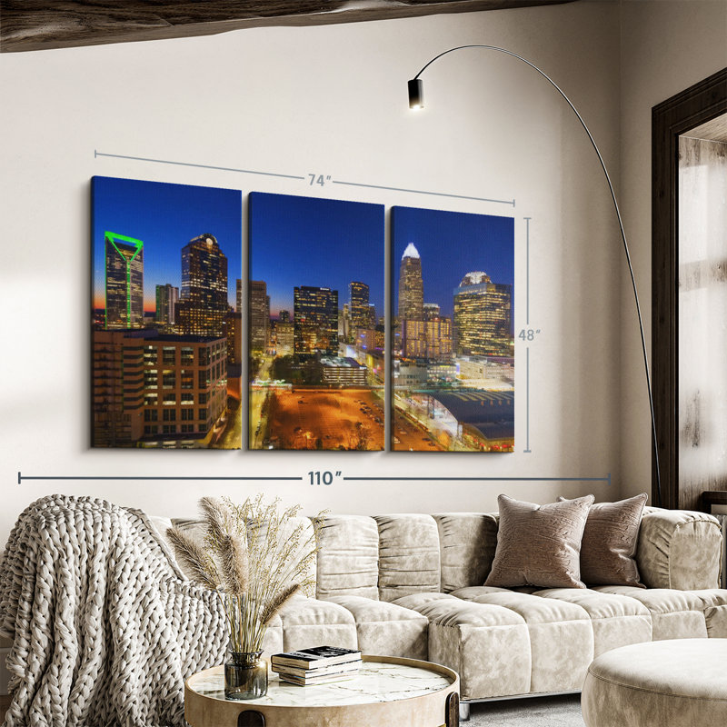 " Charlotte Night Skyline ", 48" H x 74" W x 1.25" D