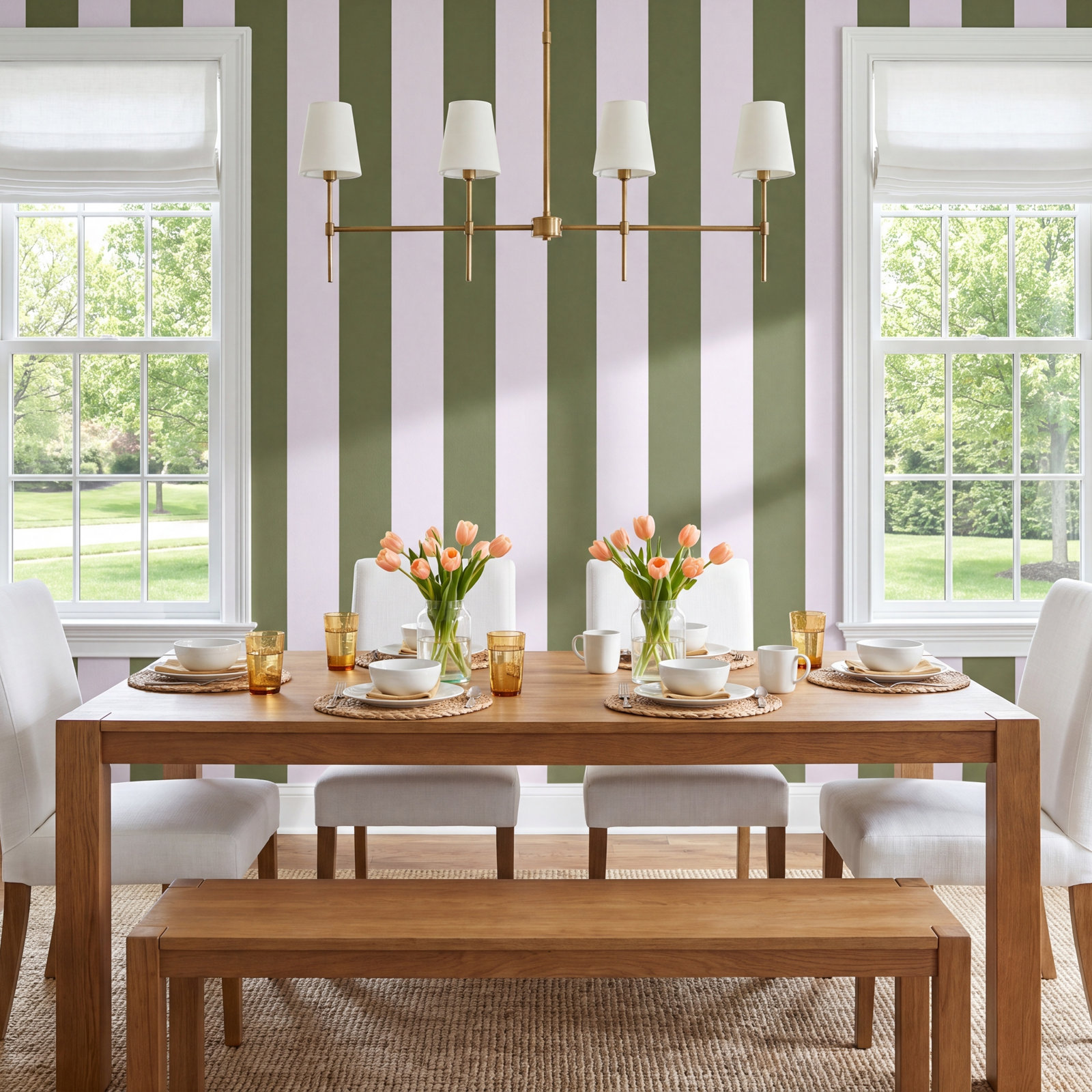 Stripe Self-Adhesive Wallpaper Double Roll, Olive Green