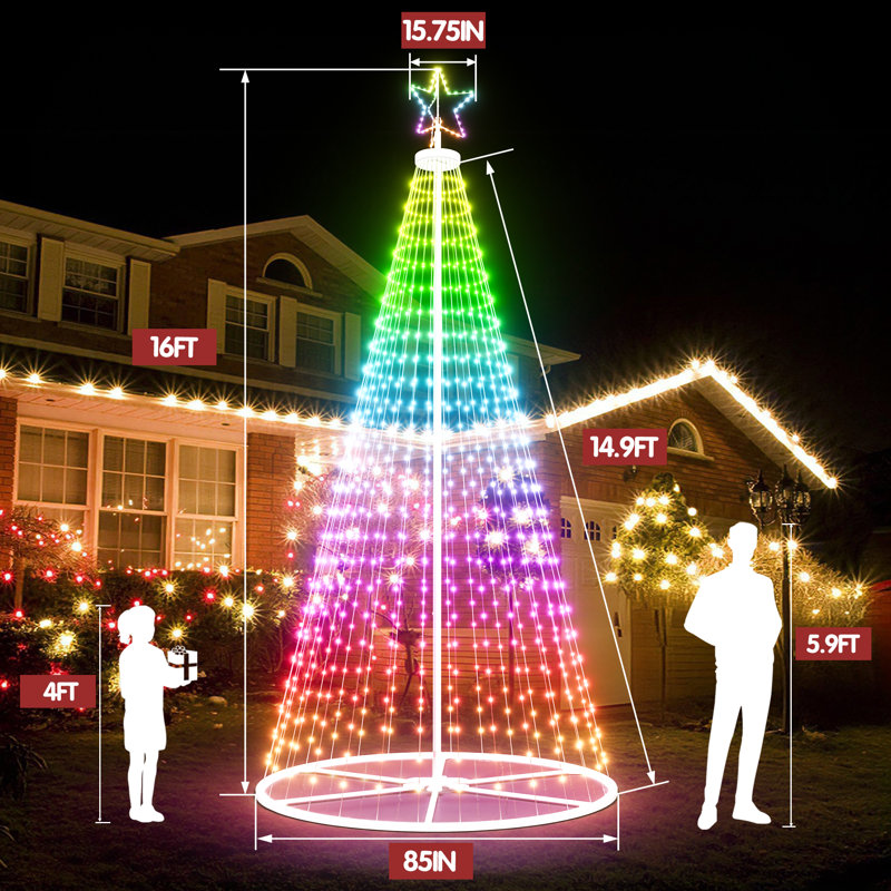 Arbre de Noël d'extérieur 16 pi, H 189 po x l 85 po x P 85 po