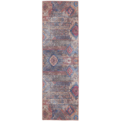 Machine Washable Southwestern Blue/Red Area Rug