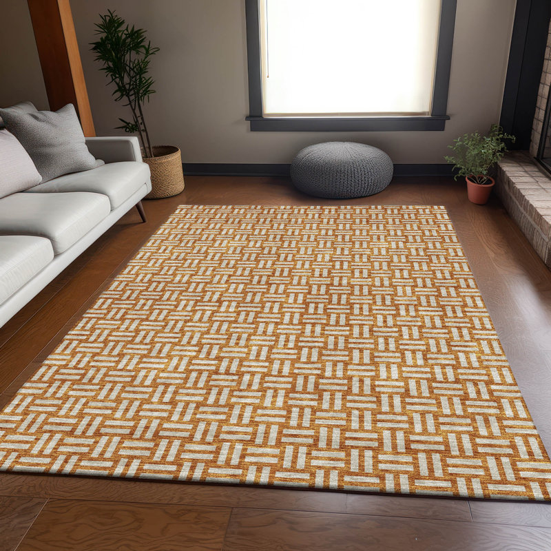 Premium Machine Washable Prisco Terracotta Rug, Rectangle 5' x 7'6"