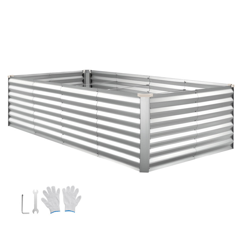 Galvanized Raised Garden Bed, 8 x 4 x 2 ft, Rectangular Metal Planter Box Kit Outdoor, Bottomless Elevated Planting Box with Gloves, Rustproof Alu-Zinc, for Growing Flowers Vegetables, Silver