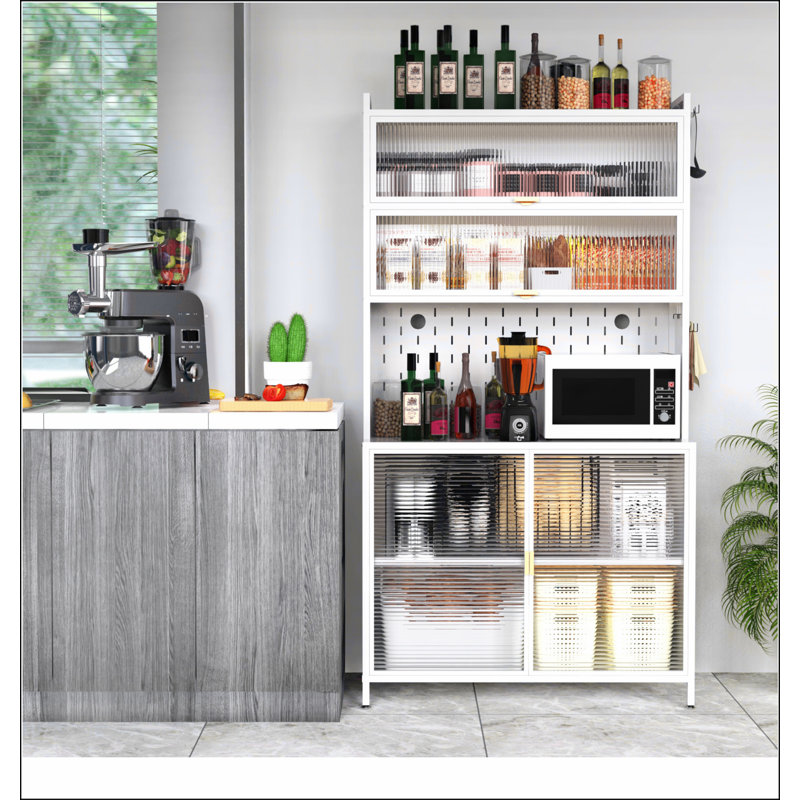 73'' Tall Kitchen Pantry Cabinet , 6 Level Flip Door with Pegboard Metal Pantry Storage Cabinet, Anti-Tip Design Hutch for Kitchen, Dining Room, Living Room
