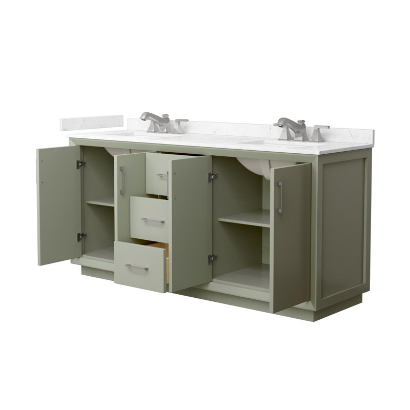 Meuble-lavabo double autoportant 72 po avec plateau en marbre Strada, Nickel brossé, Vert