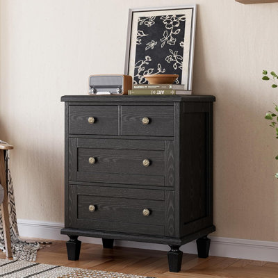 4-Drawer Dresser, Carved Handles & Tapered Legs Design, Wood Chest with Large Storage for Bedroom, Living Room & Entryway