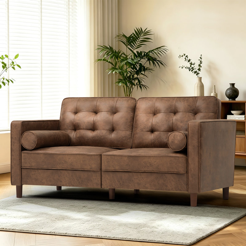 66'' Suede Modern Sofa, Brown