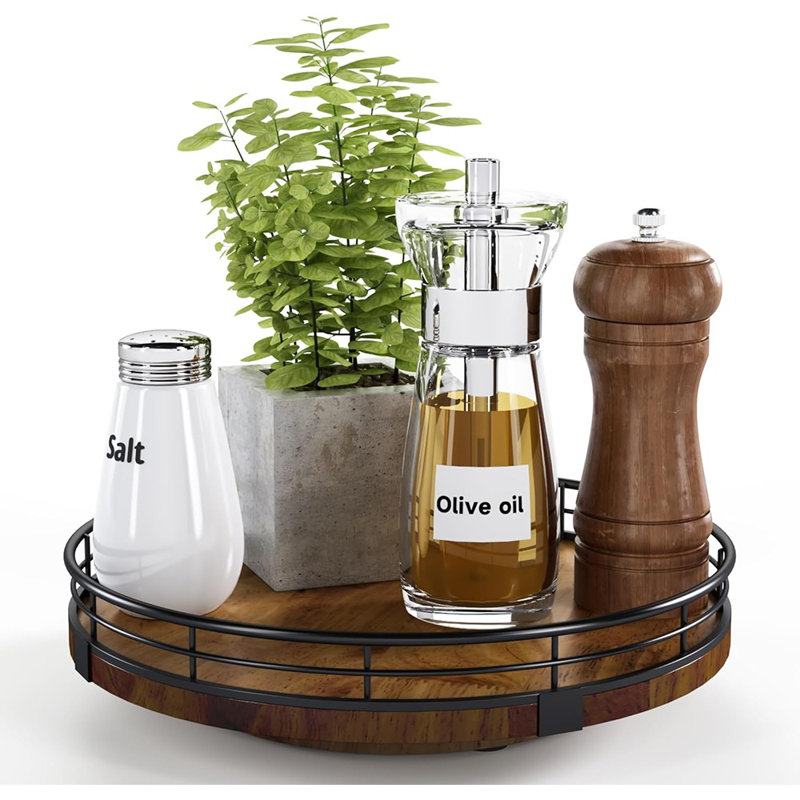 Organisateur rond en bois pour rangement pour armoire, garde-manger, cuisine, table de salle à manger et comptoir, bois de noyer