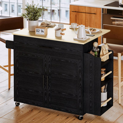 Rolling Kitchen Island with 2 Cabinets and 3-Position Adjustable Shelf, 35.4“ W x 15.3" D Storage Cart for Kitchen, Dining Room by Latitude Run