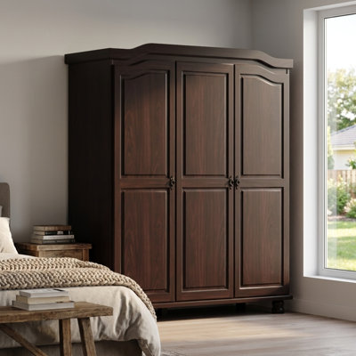 Armoire traditionnelle en bois massif à 3 portes avec tringle et tablettes Bastian, armoire traditionnelle de 59,1 pouces de largeur