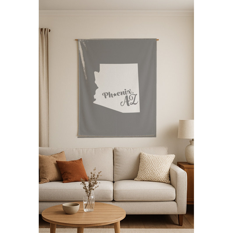 Home Sweet Phoenix — Silhouette de l'État de l'Arizona — Tapisserie murale tissée portrait, H 36 po x l 26 po