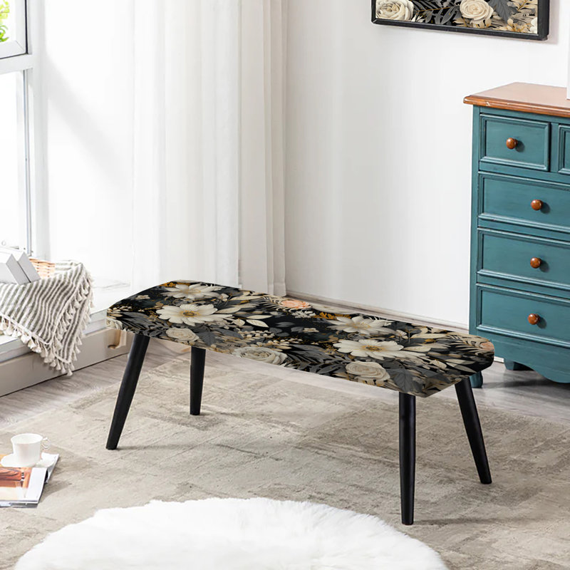 Banc rembourré floral noir Truong, Motif urbain bohémien