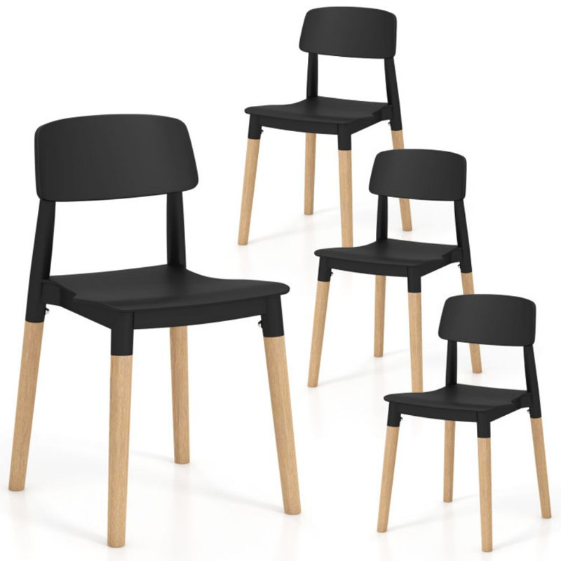 Ensemble de 4 chaises d'appoint modernes avec dossier ergonomique pour la salle à manger, Noir