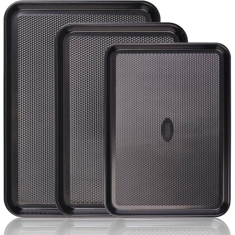 Baking Sheet Pan Set, 3x Cookie Sheets for Oven, Black