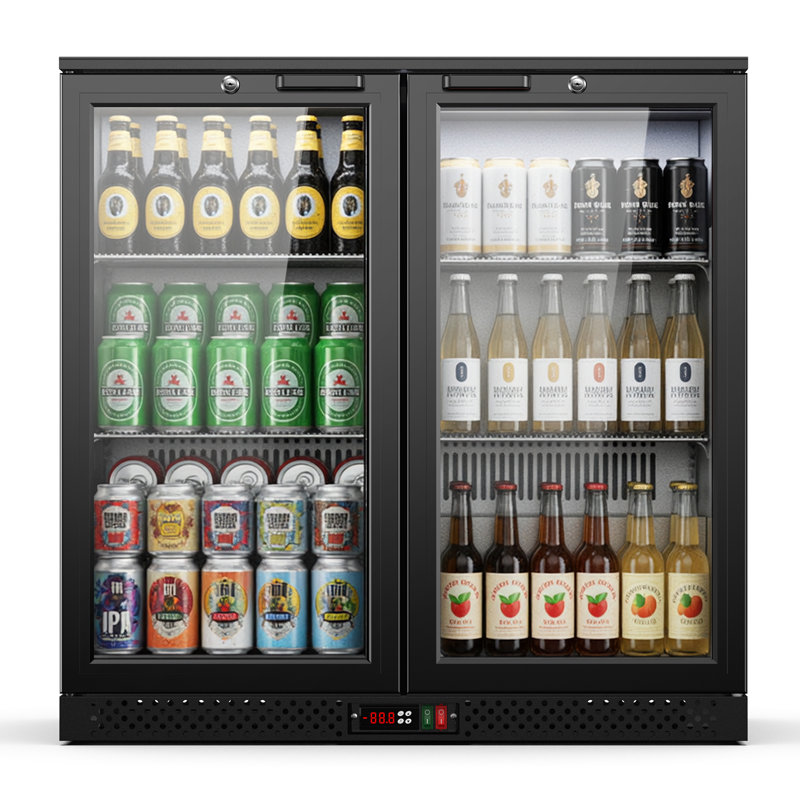 7.3 Cu.Ft Back Beverage Refrigerator With 2 Glass Doors, Commercial Back Bar Cooler