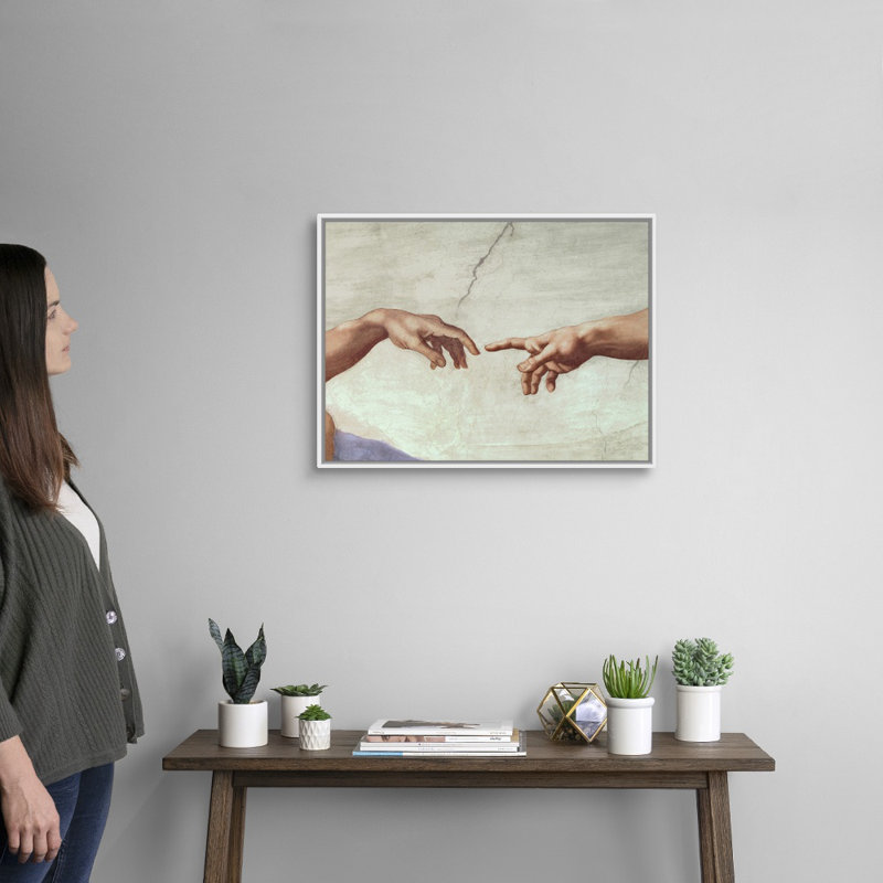 «Hands of God and Adam, Détail de la création d'Adam», reproduction sur toile, H 20 po x l 26 po x P 1,75 po, Cadre blanc
