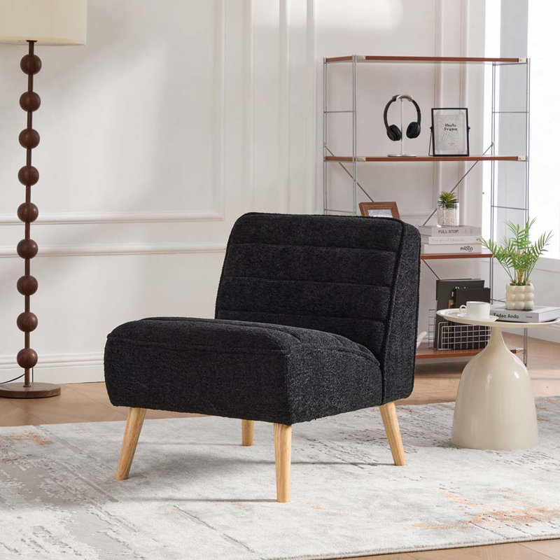 24.4" Wide Modern Upholstered Armless Chair With Rubber Wood Legs, Accent Chair, Black