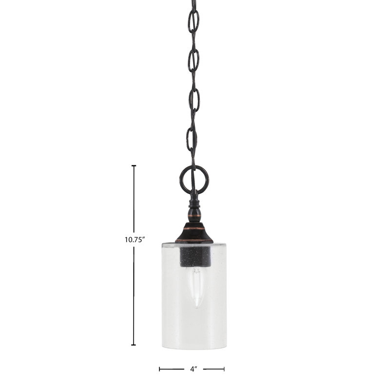 Mini-luminaire suspendu à chaîne avec verre à bulles transparent de 4 po, Cuivre / noir