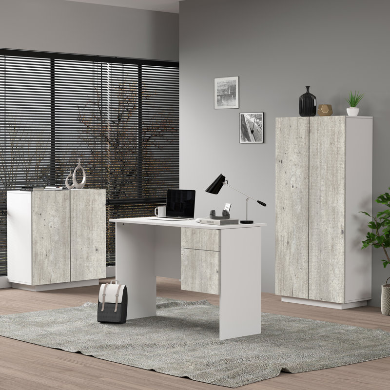 Rudman Computer Desk, White/Grey